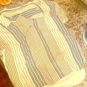3/13💄 Short Sleeved Multi-Colored Stripe Button-Down Lounge Shirt
